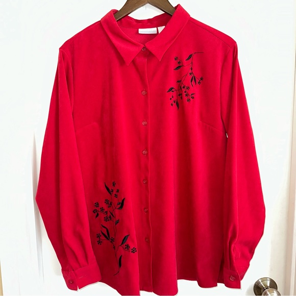 Cascade blue VTG beaded & embroidered red button-down top women L - Picture 2 of 10